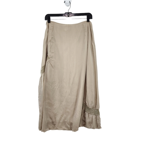Lilith Women's Cupro Lace Applique Midi Skirt Tan Large - Picture 6 of 7